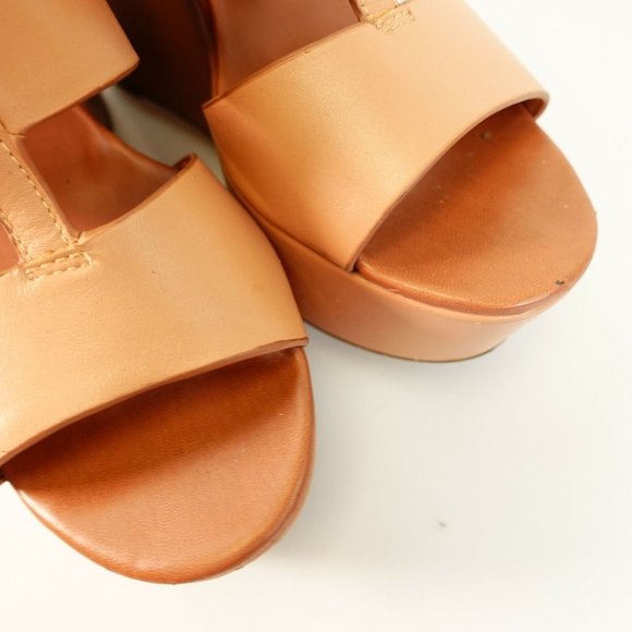 STEVE MADDEN Peach Nude Keenia T‎ Strap Wedge Sandal 8.5 Ankle Strap Peep Toe - Picture 9 of 13